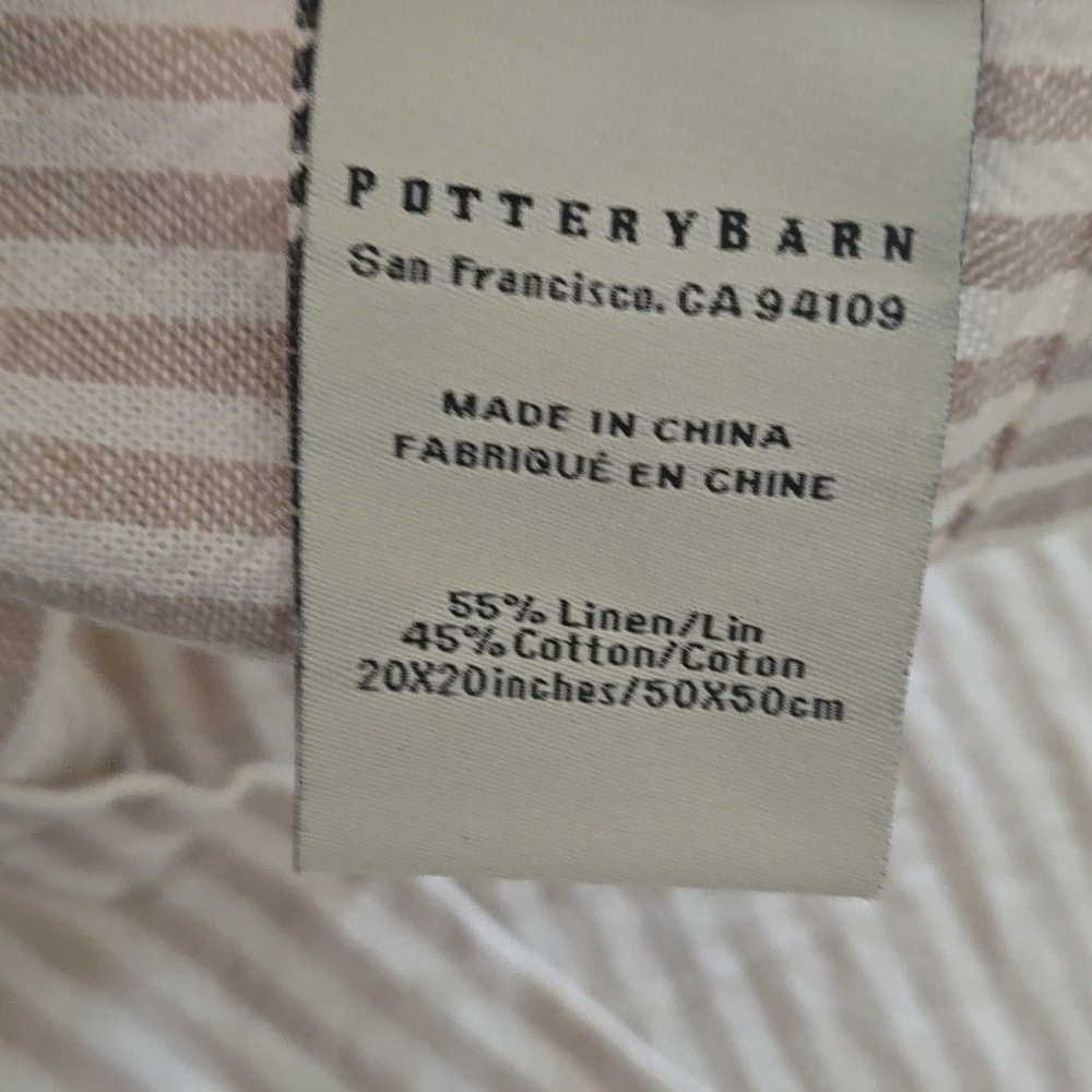 Pottery Barn Linen-Blend Striped Napkins – Set of 2 Neutral 20" x 20" - Picture 4 of 4